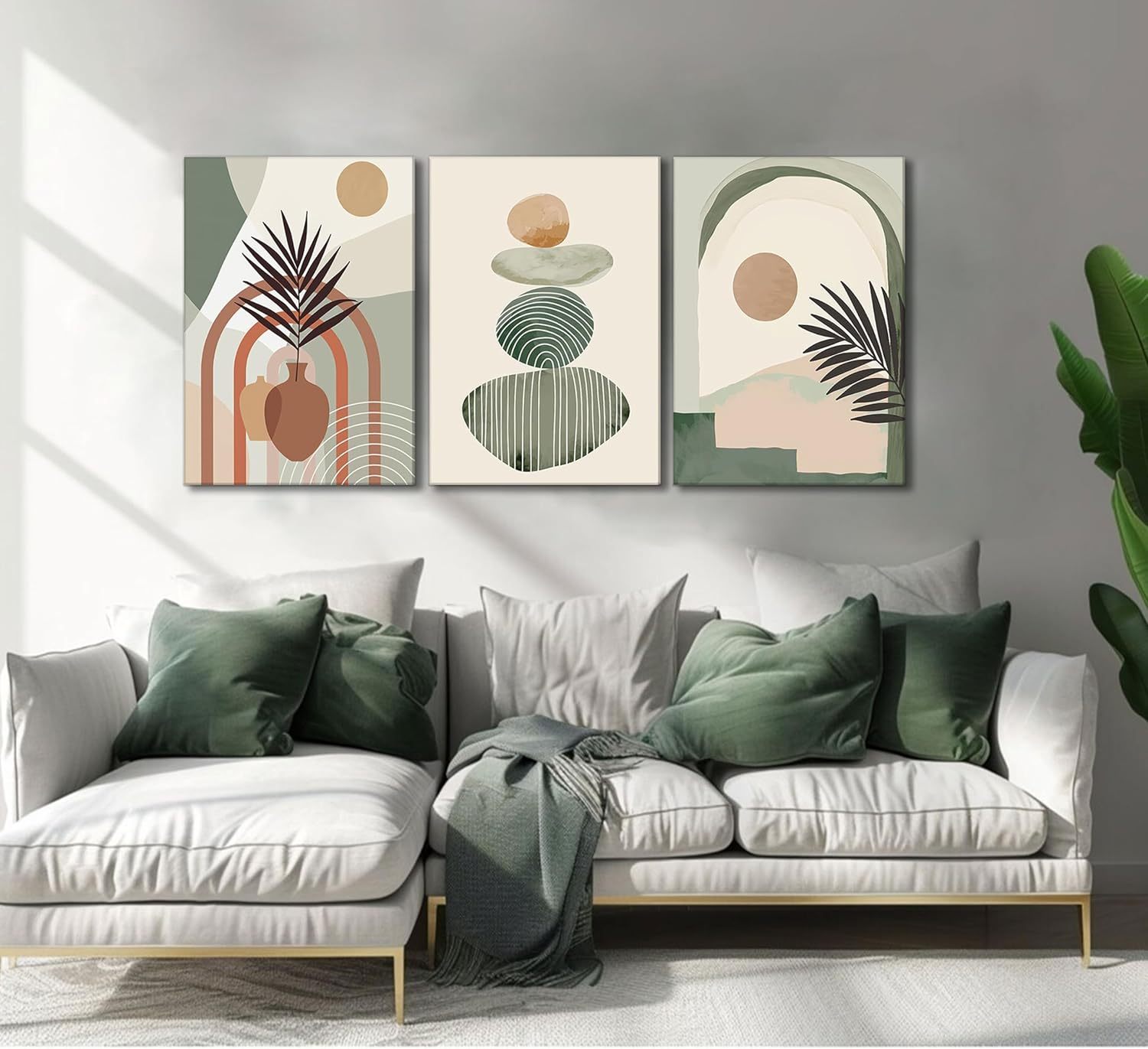 Boho Canvas Wall Art Set of 3, Framed 12x16in - Image 6