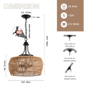 Boho Pendant Light, Hemp Rope Hanging Lamp - Image 3