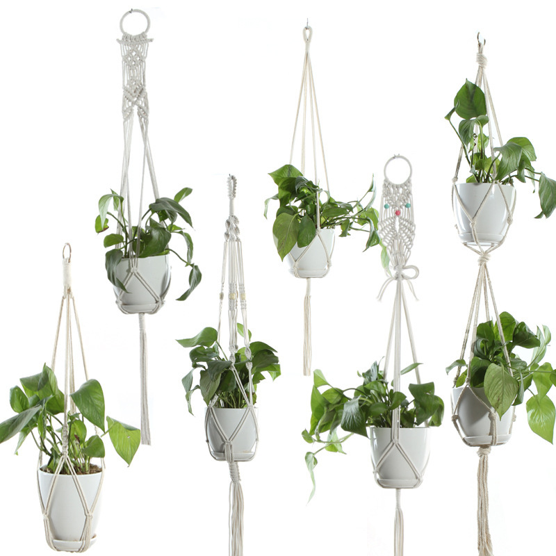 Cotton Rope Plant Hanger, Beige Net Bag for Flower Pots - Image 6