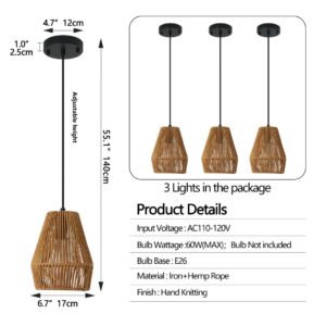 Rustic Hemp Rope Pendant Light, Farmhouse Fixture - Image 8