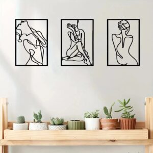 Abstract Line Art Wall Sculpture Set, 3-Piece Minimalist - Image 5