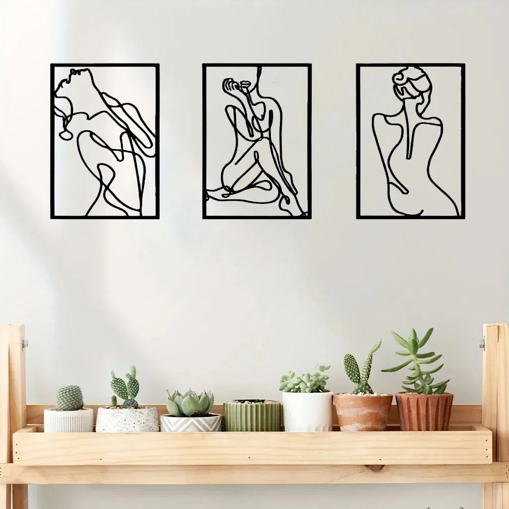 Abstract Line Art Wall Sculpture Set, 3-Piece Minimalist - Image 5