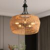 Boho pendant light, hemp rope hanging lamp - MoraDecor