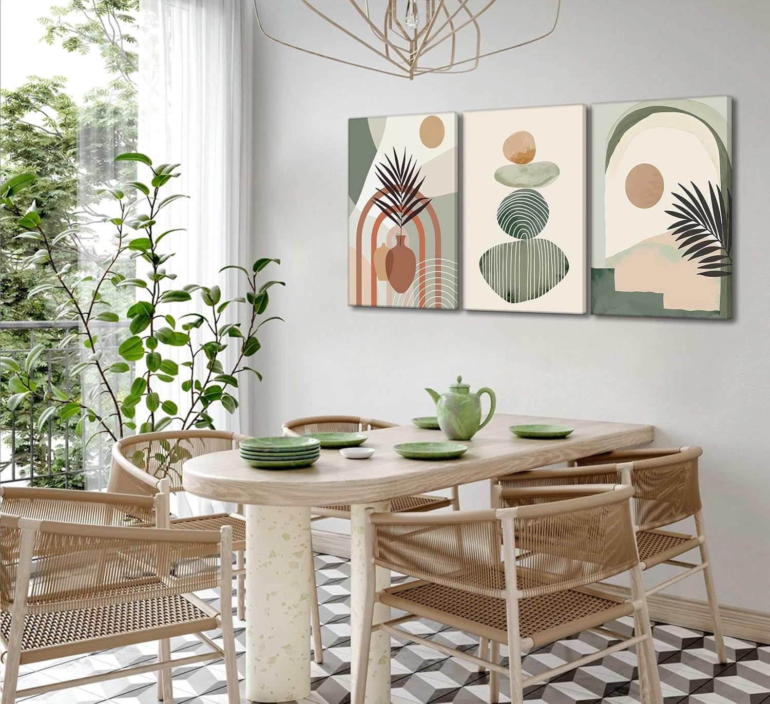 Boho Canvas Wall Art Set of 3, Framed 12x16in - Image 5