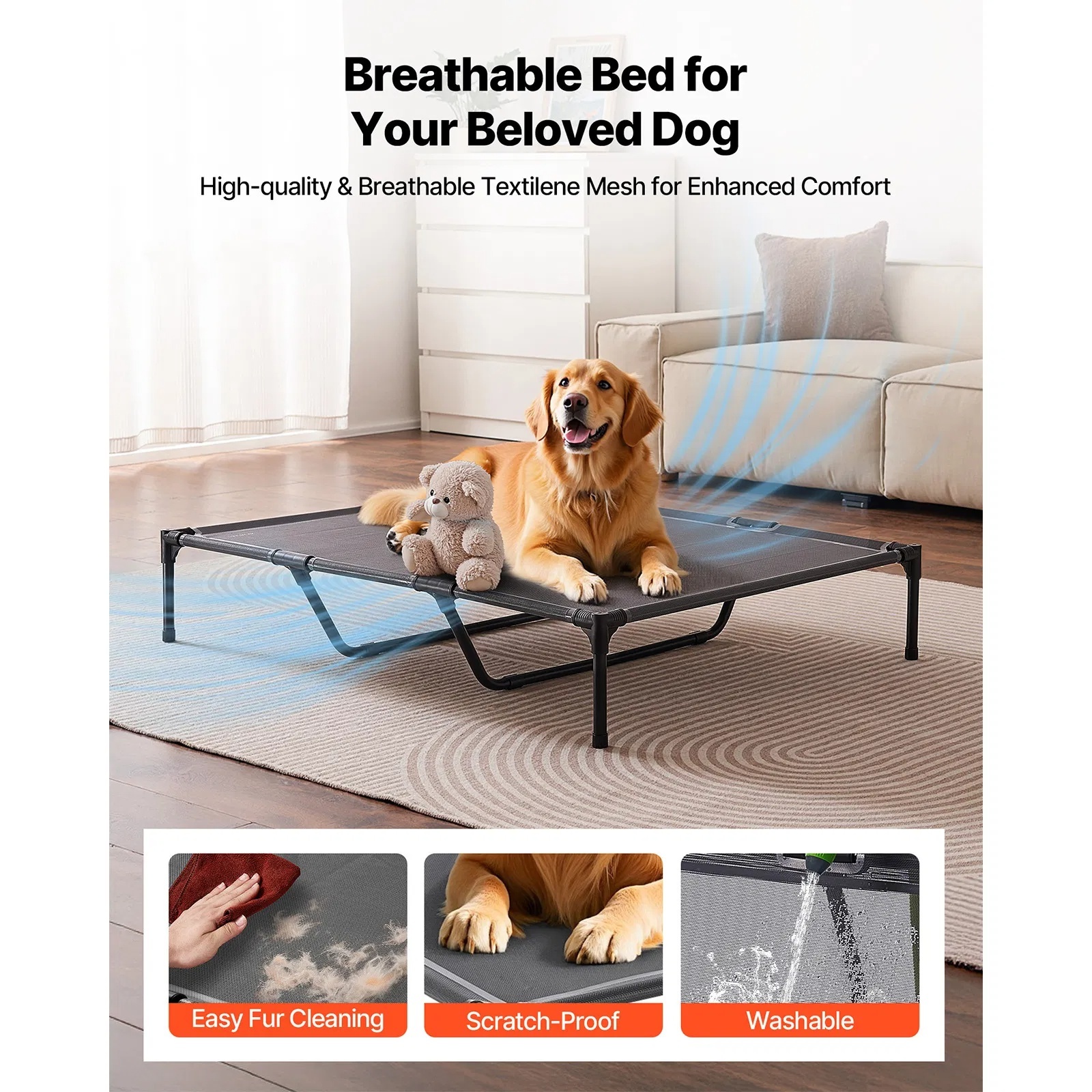 Heavy Duty Dog Cot, Steel Frame Elevated Bed XL, Grey - Image 5
