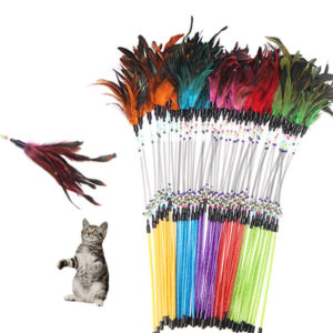 Cat teaser wand, feather stick with spring bells - MoraDecor