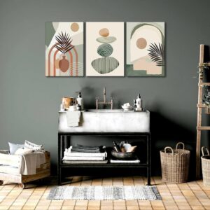 Boho Canvas Wall Art Set of 3, Framed 12x16in - Image 3