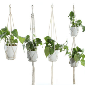 Cotton Rope Plant Hanger, Beige Net Bag for Flower Pots - Image 4