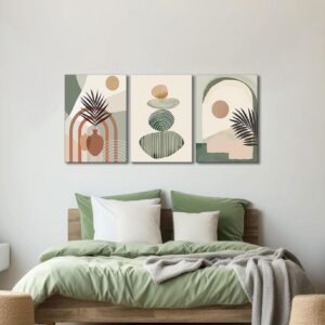 Boho Canvas Wall Art Set of 3, Framed 12x16in - Image 2
