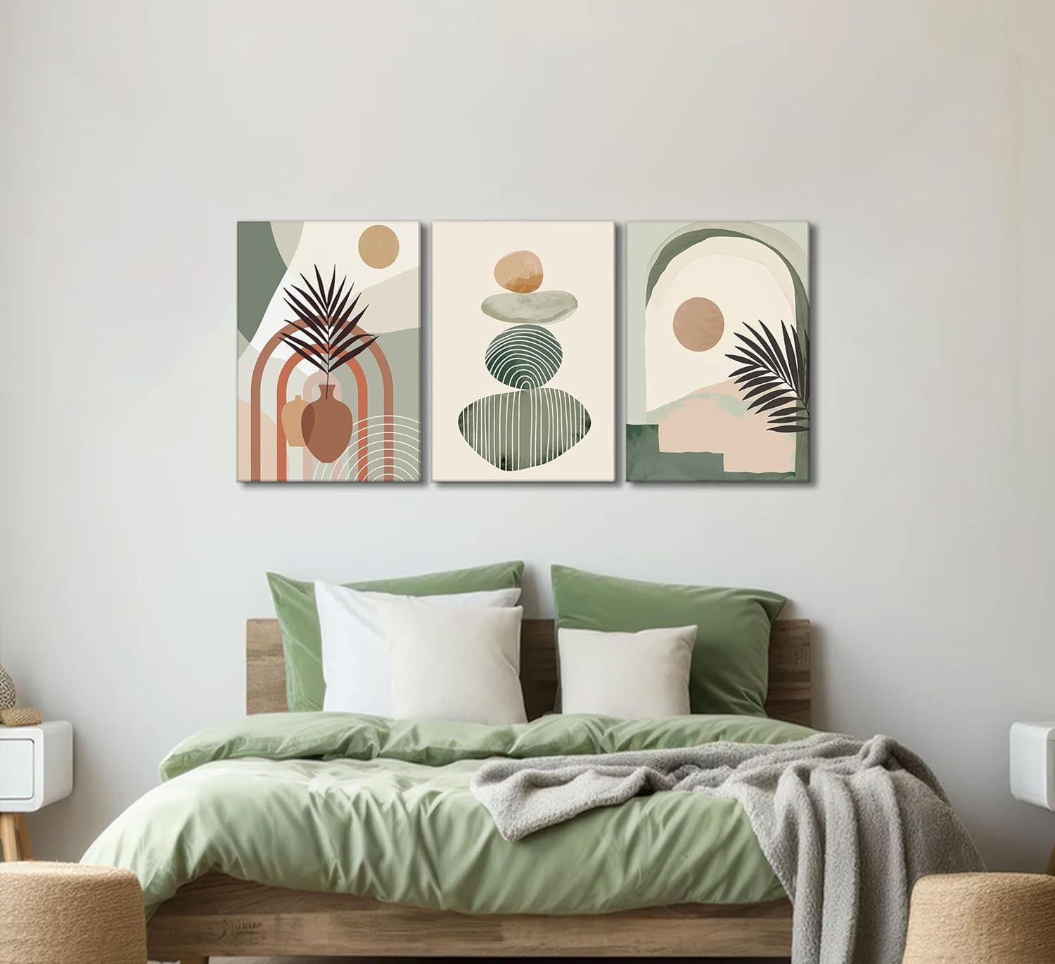 Boho Canvas Wall Art Set of 3, Framed 12x16in - Image 2