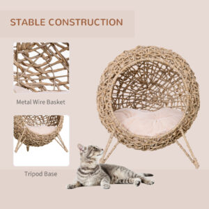 Woven Cat Bed, Elevated with Cushion, Beige 20.5in - Image 7