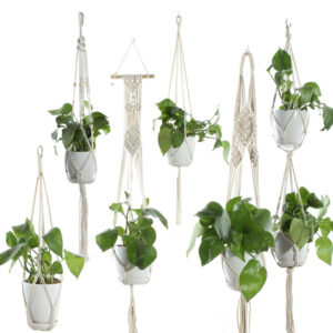 Cotton Rope Plant Hanger, Beige Net Bag for Flower Pots - Image 5