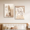 Abstract line art painting in cream tones - MoraDecor
