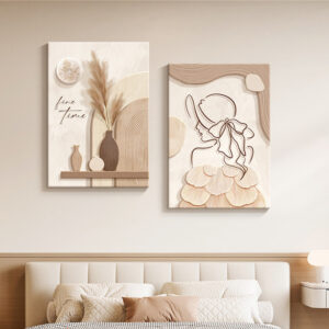 Abstract line art painting in cream tones - MoraDecor