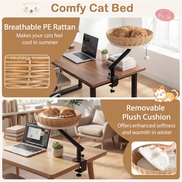 Desktop Cat Bed Perch, 360° Rotatable with Jingling Ball - Image 2