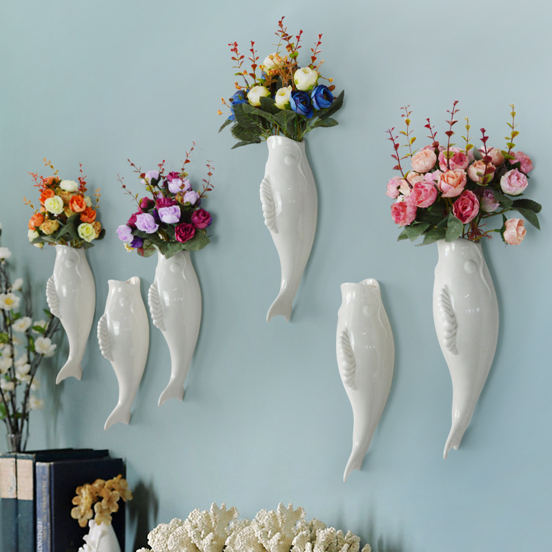 Ceramic wall vase, goldfish 3D hanging decoration - MoraDecor