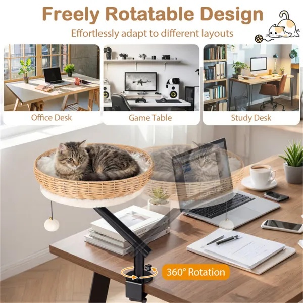Desktop Cat Bed Perch, 360° Rotatable with Jingling Ball - Image 4