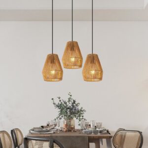 Rustic hemp rope pendant light, farmhouse fixture - MoraDecor