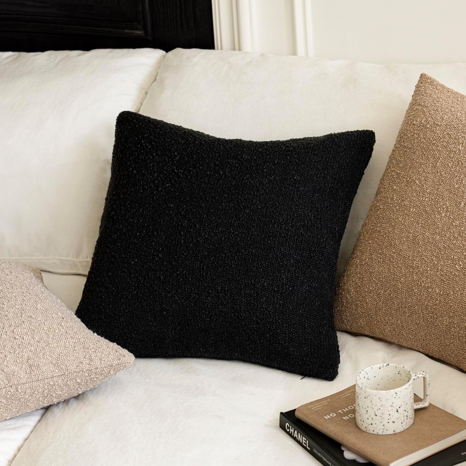 Boucle Throw Pillow Cover 18x18in, Black Textured - Image 6