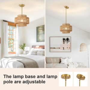 Boho Rattan Chandelier, Hand-Woven Pendant Light - Image 5