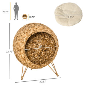 Woven Cat Bed Natural, Elevated with Cushion 20.5in - Image 6