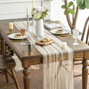 Gauze Table Runner, 10ft Pearl Beige for Dining and Parties - Image 4