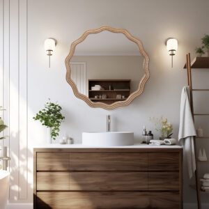 Wavy Wood Mirror, Round Scalloped Frame 23.62in - Image 5
