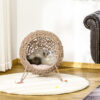 Woven cat bed, elevated with cushion, beige - MoraDecor