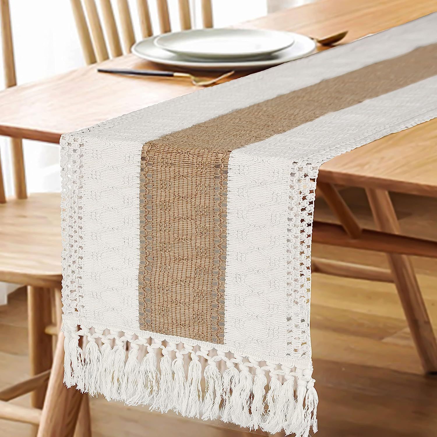 Boho Table Runner with Tassels, 12x72in - Image 4
