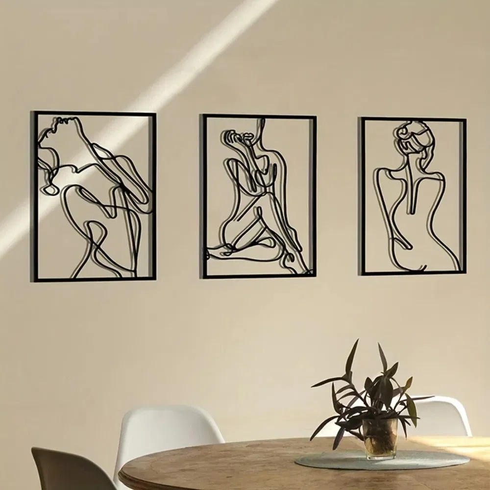Abstract line art wall sculpture set, 3-piece minimalist - MoraDecor