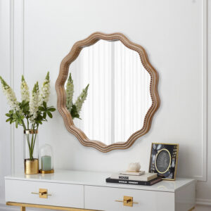 Wavy Wood Mirror, Round Scalloped Frame 23.62in - Image 2