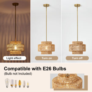Alternative view of Boho Rattan Chandelier, Hand-Woven Pendant Light