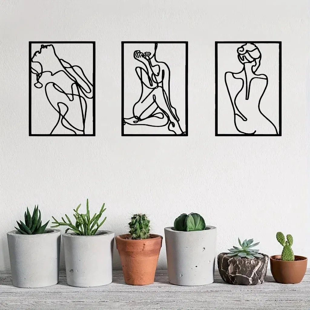 Abstract Line Art Wall Sculpture Set, 3-Piece Minimalist - Image 4