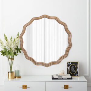 Wavy wood mirror with scalloped round frame - MoraDecor