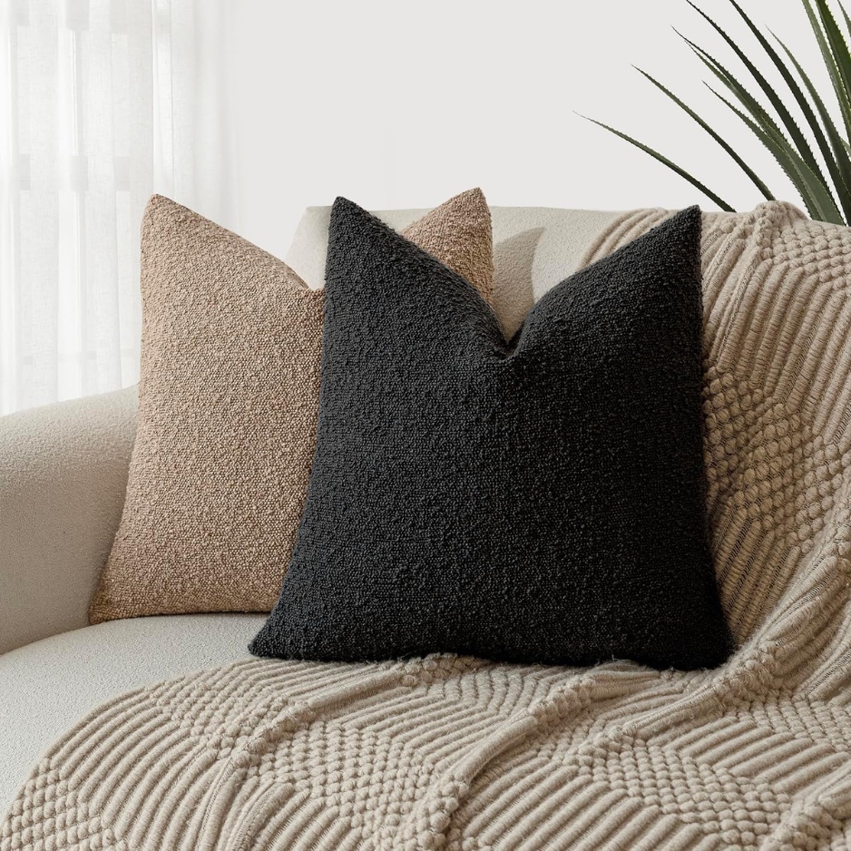 Boucle Throw Pillow Cover 18x18in, Black Textured - Image 5