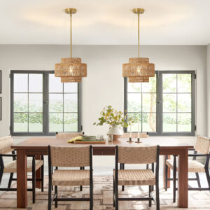 Boho Rattan Chandelier, Hand-Woven Pendant Light - Image 3
